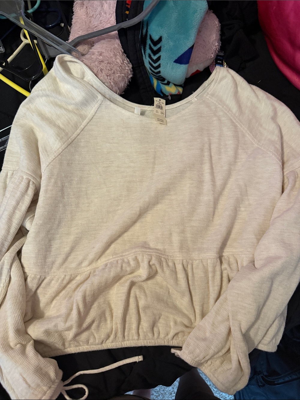 aerie Cream Lightweight Scoop-Neck Pullover